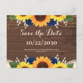 ひまわり素朴海軍バラ結婚式の日付を保存 ポストカード
