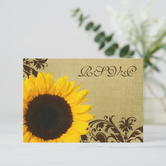 ひまわり素朴渦巻き旋回ウェディングRSVP応答カード 出欠カード (スタンド正面)