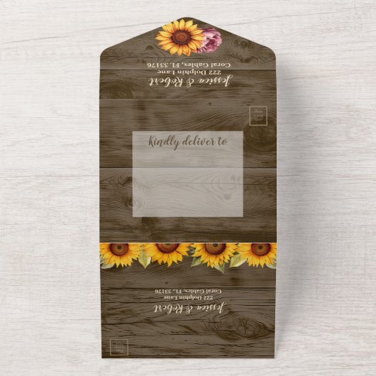 ひまわり素朴牡丹オールインワンウェディング招待 オールインワン招待状 (外側)