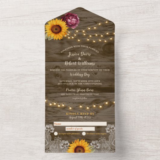 ひまわり素朴牡丹オールインワンウェディング招待 オールインワン招待状 (内側)