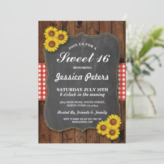 ひまわり素朴甘い16パーティーチョークウッド招待状 招待状 (スタンド正面)