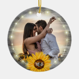 ひまわり素朴私たちの初めてのクリスマス写真 セラミックオーナメント