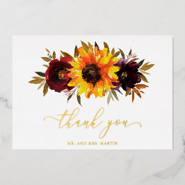 ひまわり素朴秋の結婚式サンキューカード 箔招待状