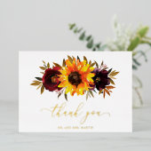 ひまわり素朴秋の結婚式サンキューカード 箔招待状 (立ち正面)