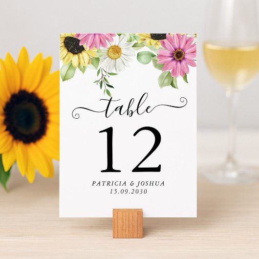 ひまわり素朴秋の結婚式テーブル番号カード テーブルナンバー