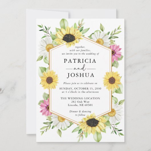 ひまわり素朴秋の結婚式招待状秋 招待状 (正面)