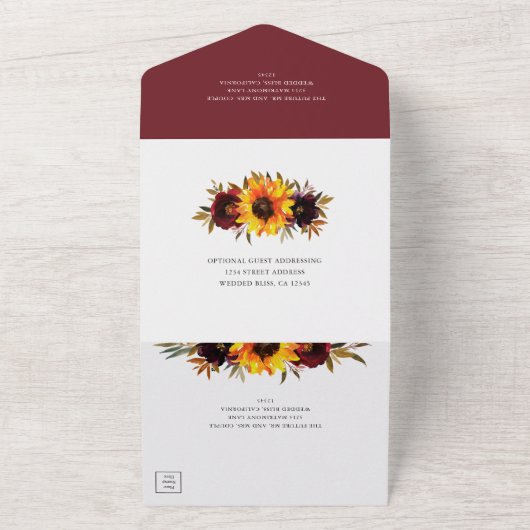 ひまわり素朴秋フローラエレガントな結婚式 オールインワン招待状 (外側)