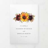 ひまわり素朴秋フローラフォトエレガントな結婚式 三つ折り招待状 (カバー)
