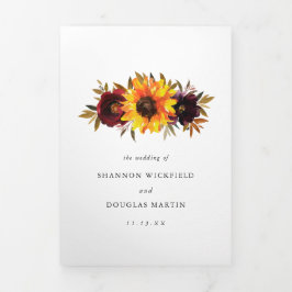 ひまわり素朴秋フローラフォトエレガントな結婚式 三つ折り招待状