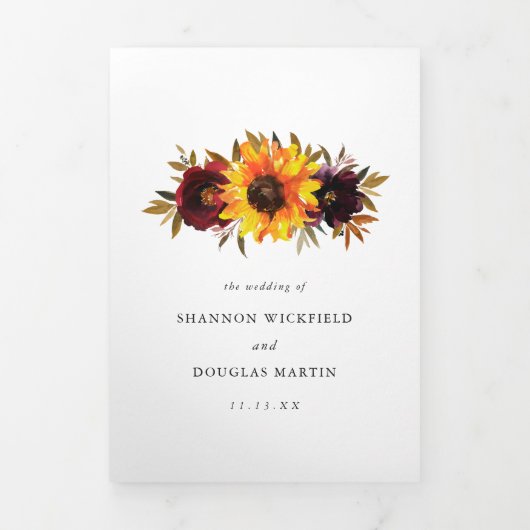 ひまわり素朴秋フローラフォトエレガントな結婚式 三つ折り招待状 (カバー)