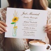 ひまわり素朴秋フローラ結婚たった今結婚しました 案内ポストカード