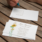 ひまわり素朴秋フローラ結婚たった今結婚しました 案内ポストカード