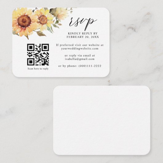 ひまわり素朴秋フローラQRコードウェディングRSVP エンクロージャーカード (正面/裏面)