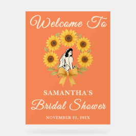 ひまわり素朴秋ブライダルシャワーへようこそ アクリルサイン