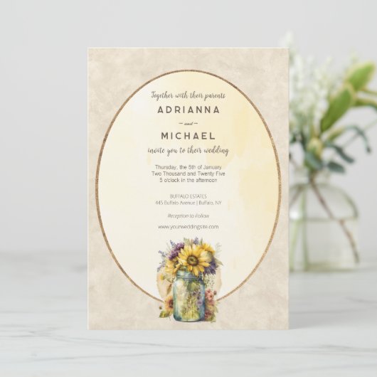 ひまわり素朴秋メイスンジャー結婚式招待状 招待状 (スタンド正面)