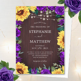 ひまわり素朴紫色のフローララ結婚イト 招待状
