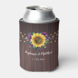 ひまわり素朴紫色の文字列ライトウッド結婚ズ 缶クーラー
