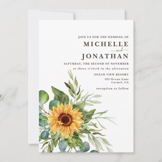 ひまわり素朴結婚式招待状紅葉 招待状 (正面)