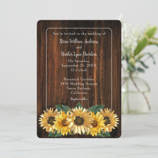 ひまわり素朴結婚式招待状 招待状 (スタンド正面)