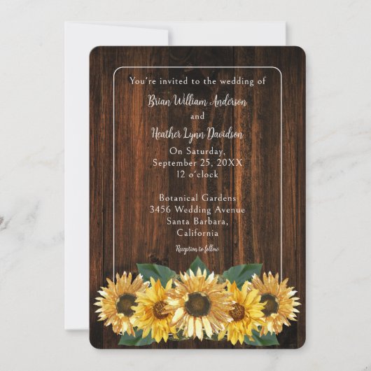 ひまわり素朴結婚式招待状 招待状 (正面)