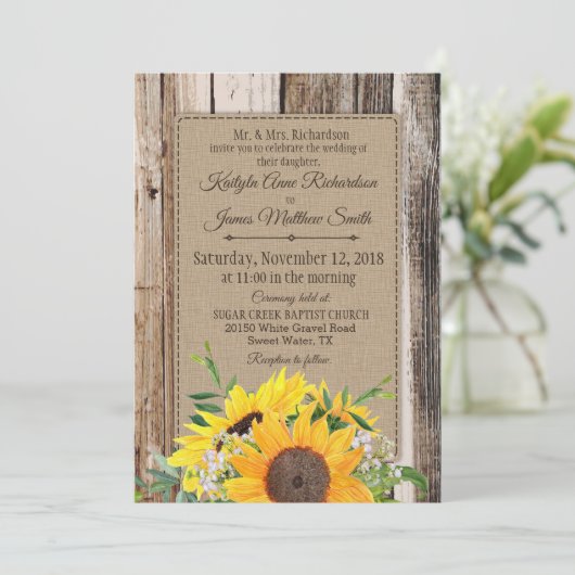 ひまわり素朴結婚式招待状 招待状 (スタンド正面)