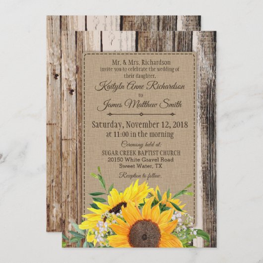ひまわり素朴結婚式招待状 招待状 (正面/裏面)