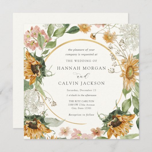 ひまわり素朴結婚式招待状 招待状 (正面/裏面)