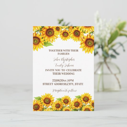 ひまわり素朴結婚式招待状 招待状 (スタンド正面)