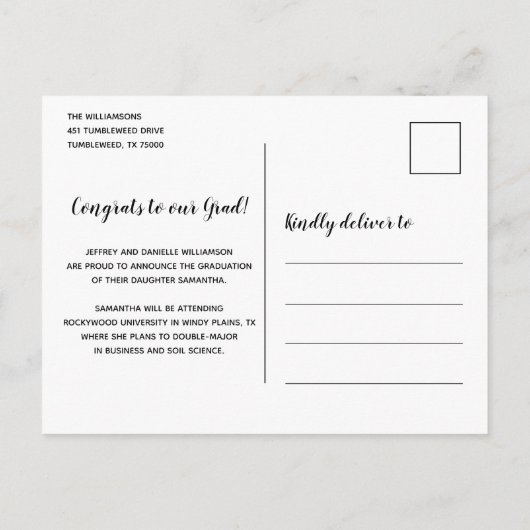 ひまわり素朴色の黒と金ゴールドの写真卒業 案内ポストカード (裏面)