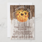 ひまわり素朴花かぼちゃ木材感謝祭ディナー 招待状 (正面)