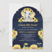 ひまわり素朴花ネイビーブルーエレファントベビージャーシャワー 招待状 (正面)