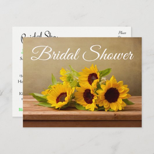 ひまわり素朴花ブライダルシャワー黄色い花 インビテーションポストカード (正面/裏面)