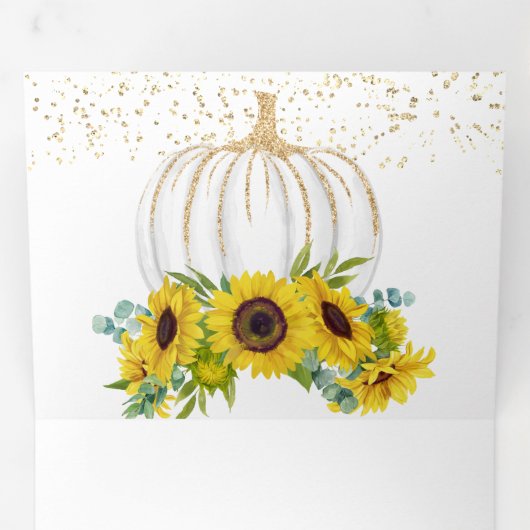 ひまわり素朴花ホワイトカボチャ秋の結婚式 三つ折り招待状 (内部最初)