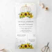 ひまわり素朴花ホワイトカボチャ秋の結婚式 三つ折り招待状 (内部)