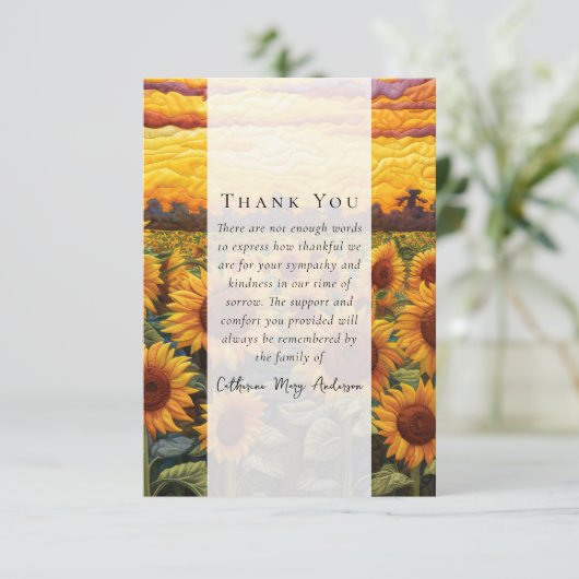 ひまわり素朴花写真悔やみや弔慰葬儀記念 サンキューカード (スタンド正面)
