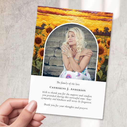 ひまわり素朴花写真悔やみや弔慰葬儀記念 サンキューカード