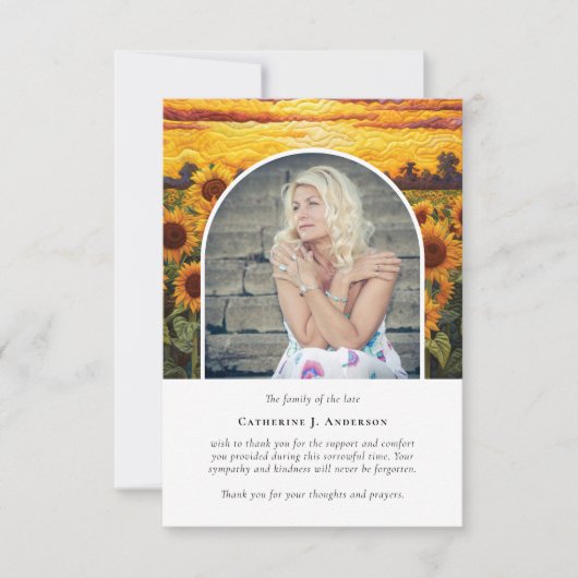 ひまわり素朴花写真悔やみや弔慰葬儀記念 サンキューカード (正面)