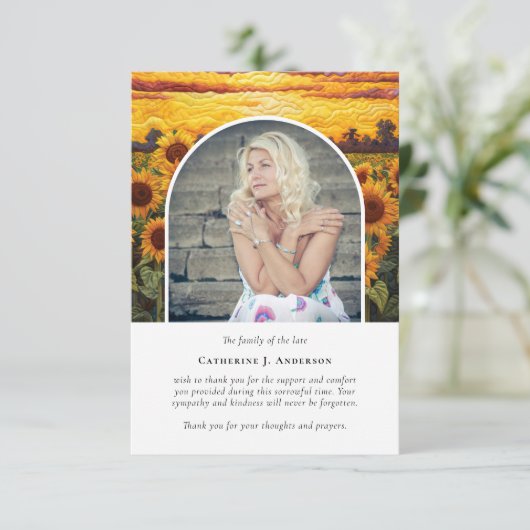 ひまわり素朴花写真悔やみや弔慰葬儀記念 サンキューカード (スタンド正面)