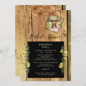 ひまわり素朴花嫁フォトウッドブライダルシャワー 招待状 (正面/裏面)