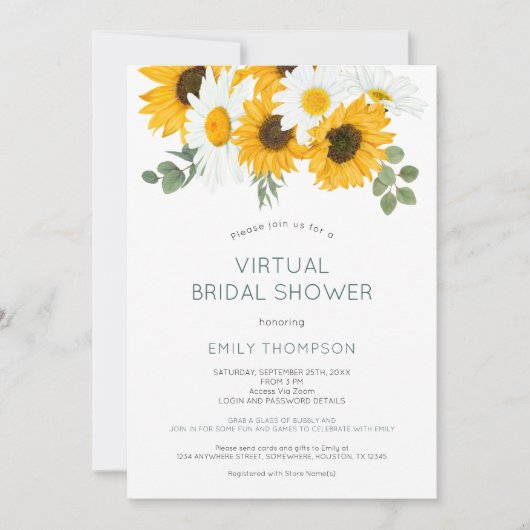 ひまわり素朴花模様バーチャルブライダルシャワー 招待状 (正面)