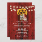 ひまわり素朴花瓶レッドバーンドウッドズ結婚ーズ 招待状 (正面/裏面)