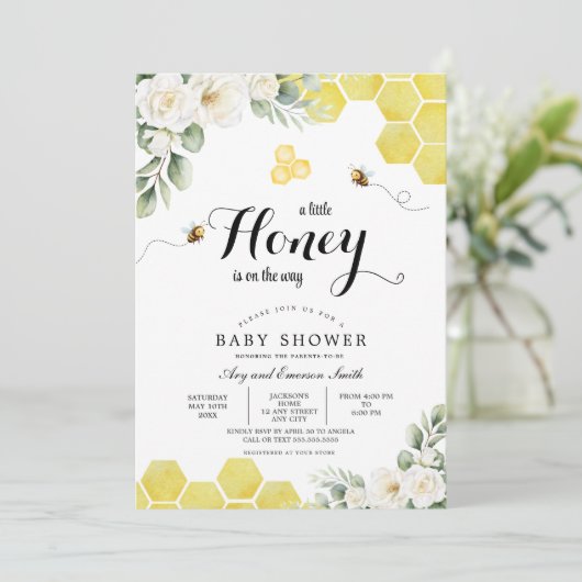 ひまわり素朴花甘いハニービーベイビーシャワー 招待状 (スタンド正面)