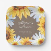 ひまわり素朴花白デイジー茶色の赤ちゃんシャワー ペーパープレート (正面)
