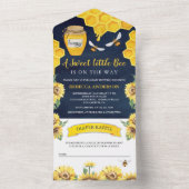 ひまわり素朴花蜂蜜ビーネイビーブルーベビーシャワー オールインワン招待状 (内側)