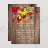 ひまわり素朴花赤いバラの木の結婚式の招待 シーズンカード (正面/裏面)