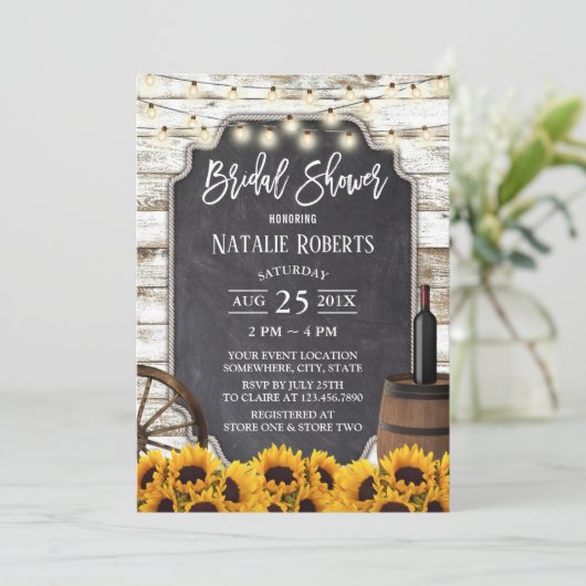 ひまわり素朴花風化木材ブライダルシャワー 招待状 (スタンド正面)