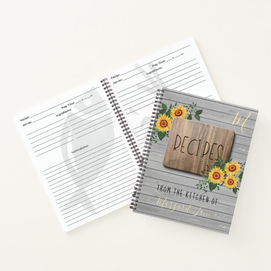 ひまわり素朴花 |家族モノグラムレシピ書 ノートブック (内部)