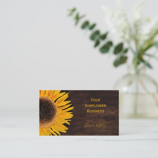 ひまわり素朴茶色のカントリーウッド 名刺 (スタンド正面)