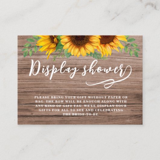 ひまわり素朴表示シャワーブライダルシャワー エンクロージャーカード (正面)