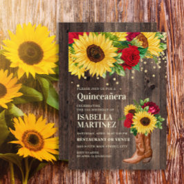 ひまわり素朴赤いバラのブーツキンセアニラ 招待状